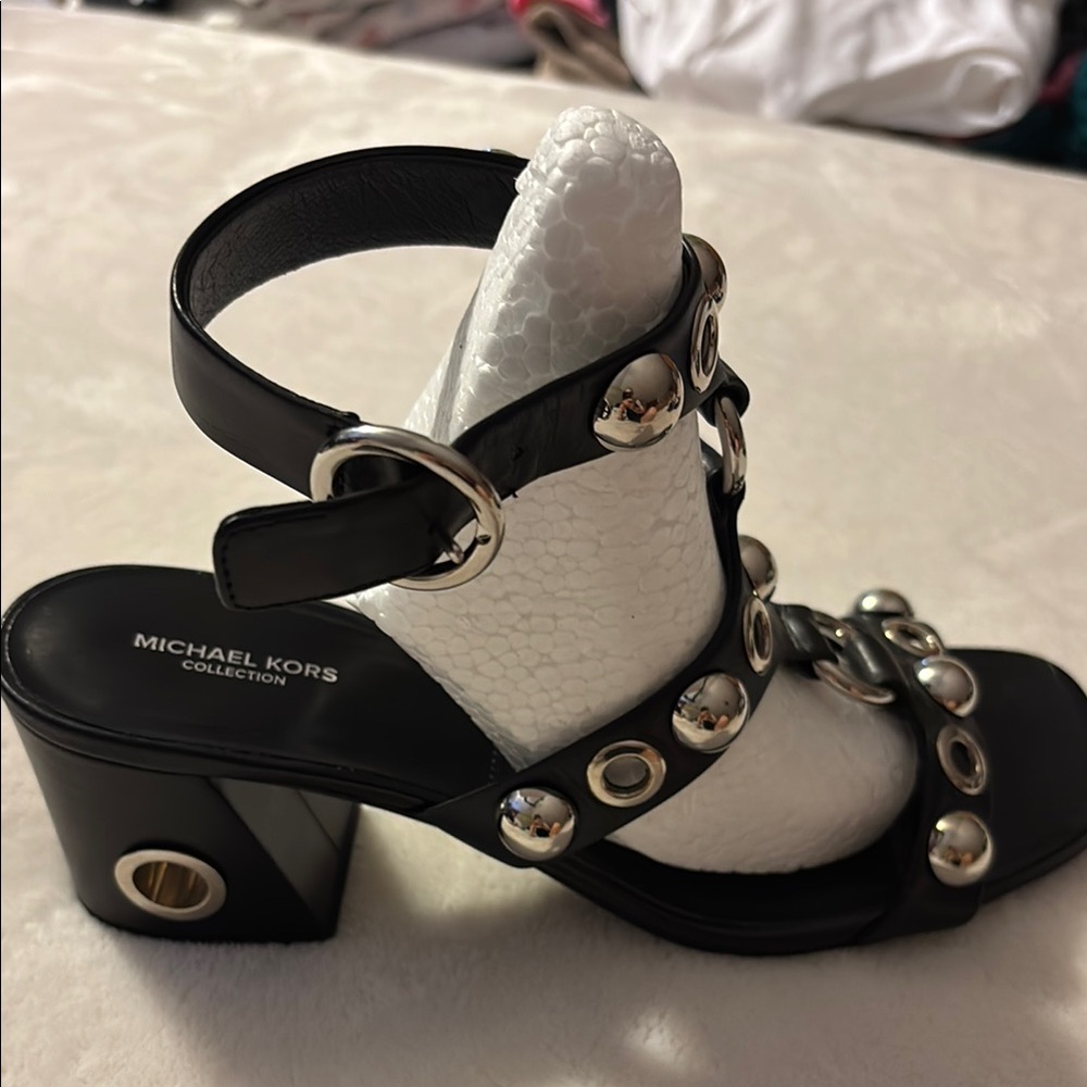Michael Kors Black and Silver Heels with Block Heel